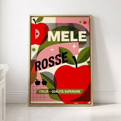 Mele Rosse Orchard, red, green, pink nature wall art displayed in a styled interior, gallery view 2