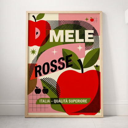 Mele Rosse Orchard, red, green, pink nature wall art displayed in a styled interior, gallery view 3