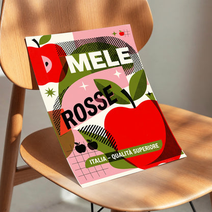 Mele Rosse Orchard, red, green, pink nature wall art displayed in a styled interior, gallery view 4