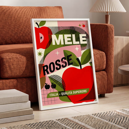 Mele Rosse Orchard, red, green, pink nature wall art displayed in a styled interior, gallery view 5