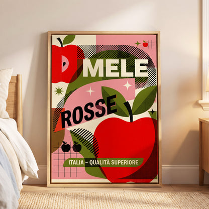 Mele Rosse Orchard, red, green, pink nature wall art displayed in a styled interior, gallery view 6