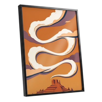 Mesa Sky Ribbons, orange, white, purple nature wall art shown as a black framed poster wall art print