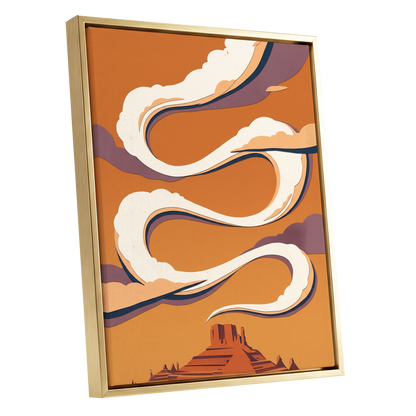 Mesa Sky Ribbons, orange, white, purple nature wall art shown as a gold framed canvas wall art