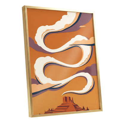 Mesa Sky Ribbons, orange, white, purple nature wall art shown as a gold framed poster wall art print