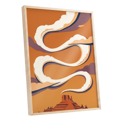 Mesa Sky Ribbons, orange, white, purple nature wall art shown as a oak framed poster wall art print
