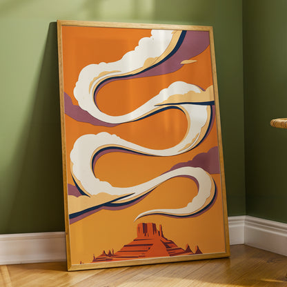 Mesa Sky Ribbons, orange, white, purple nature wall art displayed in a styled interior, gallery view 2