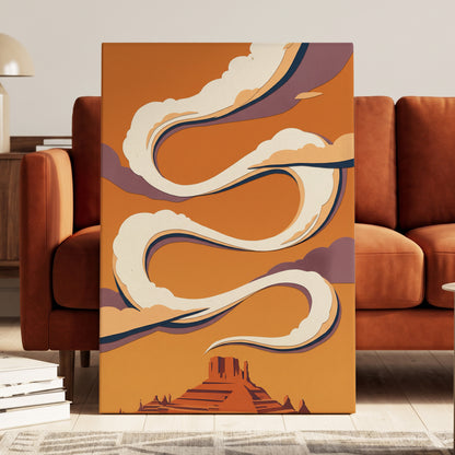 Mesa Sky Ribbons, orange, white, purple nature wall art displayed in a styled interior, gallery view 3