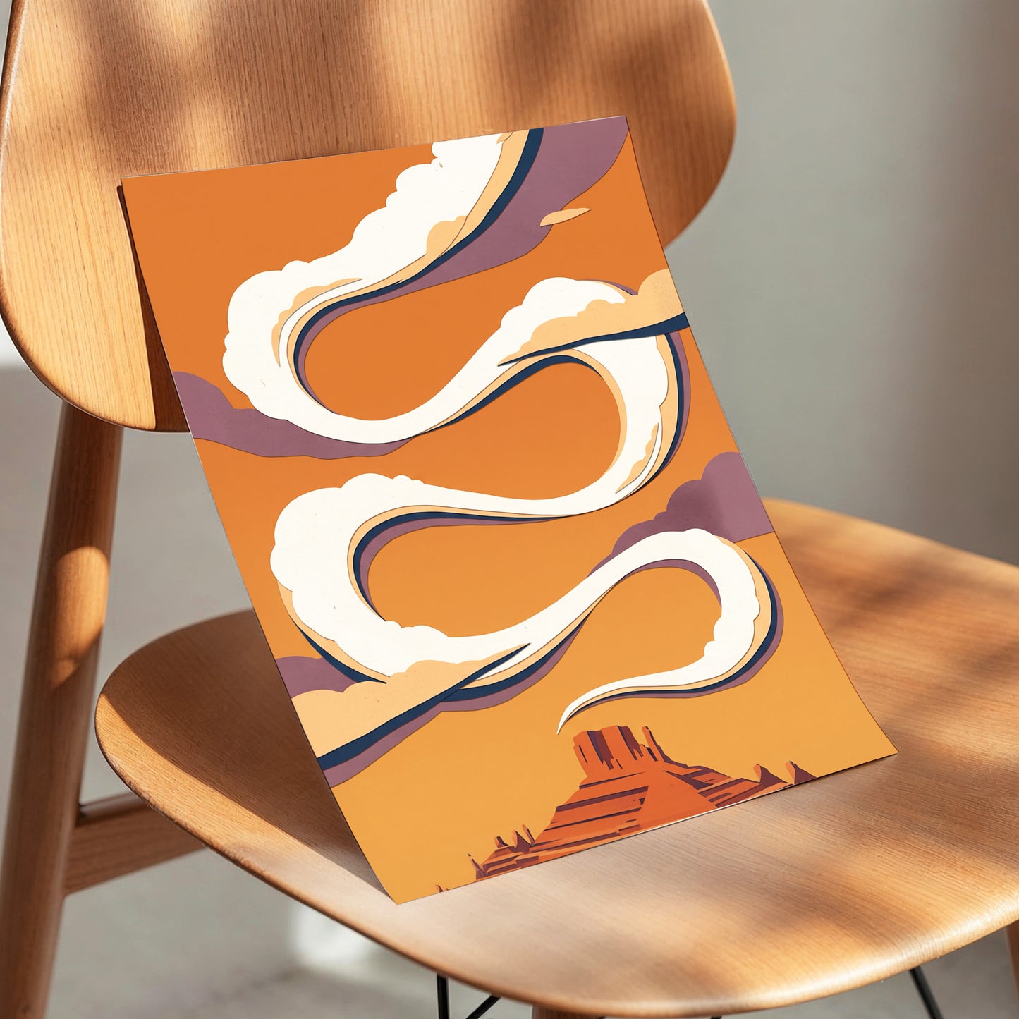 Mesa Sky Ribbons, orange, white, purple nature wall art displayed in a styled interior, gallery view 5