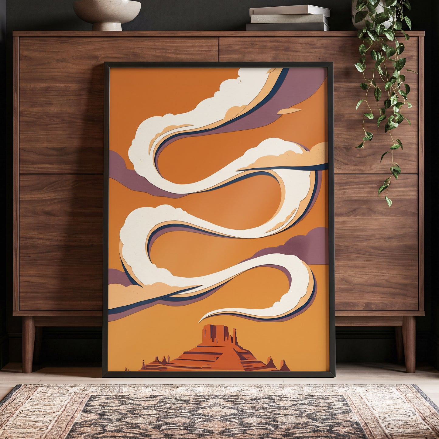 Mesa Sky Ribbons, orange, white, purple nature wall art displayed in a styled interior, gallery view 6