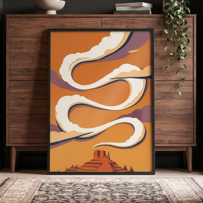 Mesa Sky Ribbons, orange, white, purple nature wall art displayed in a styled interior, gallery view 6