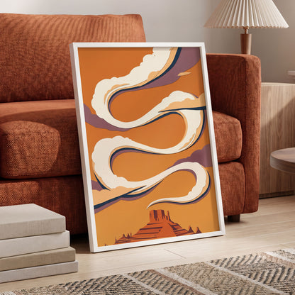 Mesa Sky Ribbons, orange, white, purple nature wall art displayed in a styled interior, gallery view 9