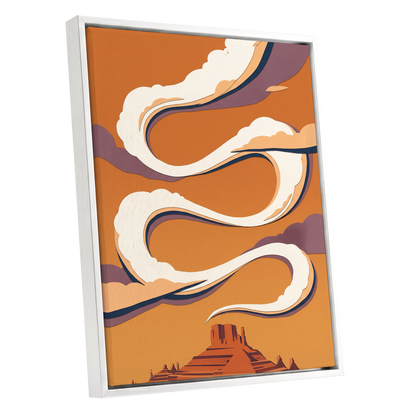 Mesa Sky Ribbons, orange, white, purple nature wall art shown as a white framed canvas wall art