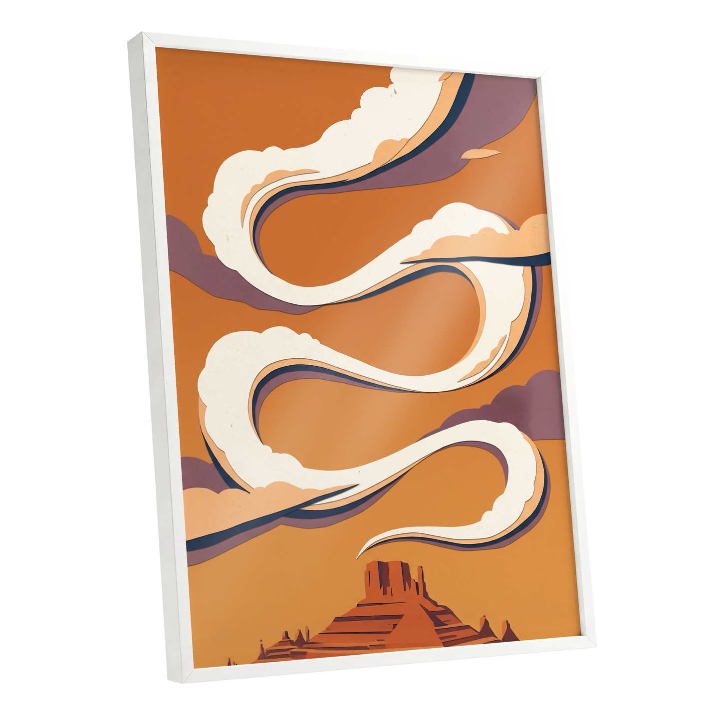 Mesa Sky Ribbons, orange, white, purple nature wall art shown as a white framed poster wall art print