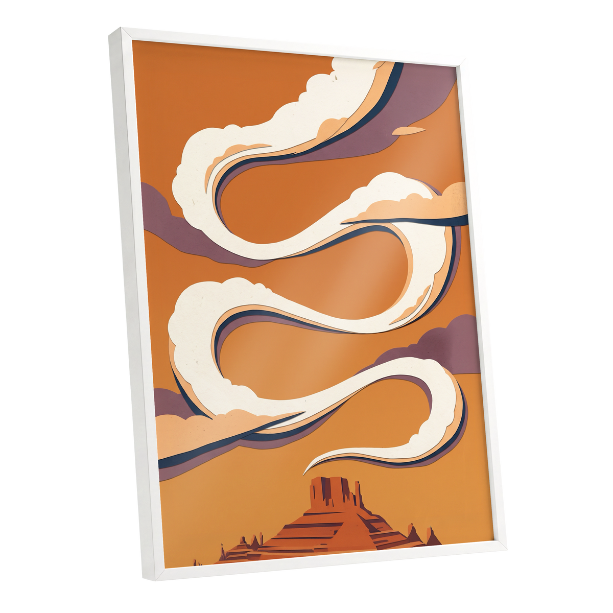 Mesa Sky Ribbons, orange, white, purple nature wall art shown as a white framed poster wall art print