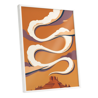 Mesa Sky Ribbons, orange, white, purple nature wall art shown as a white framed poster wall art print