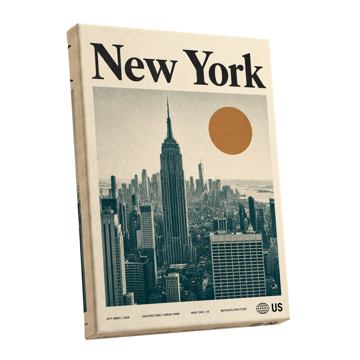 Metropolitan Sun, beige, green, brown minimalist wall art shown as a stretched canvas wall art
