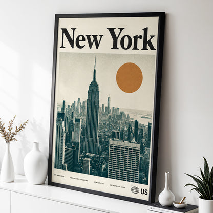 Metropolitan Sun, beige, green, brown minimalist wall art displayed in a styled interior, gallery view 2