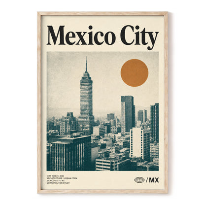 Mexico City Modern, beige, green, orange minimalist wall art, front artwork view