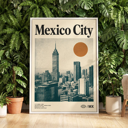 Mexico City Modern, beige, green, orange minimalist wall art displayed in a styled interior, gallery view 5