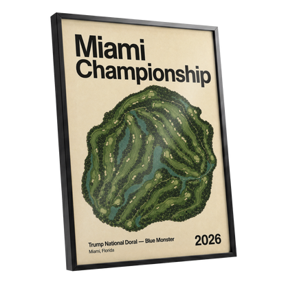 Miami Championship Greens, black, green, beige nature wall art shown as a black framed poster wall art print