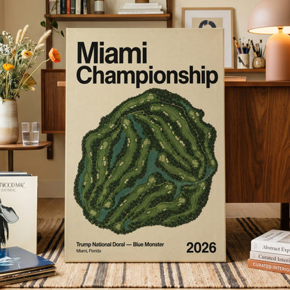 Miami Championship Greens, black, green, beige nature wall art on canvas displayed in a styled interior, gallery view 1