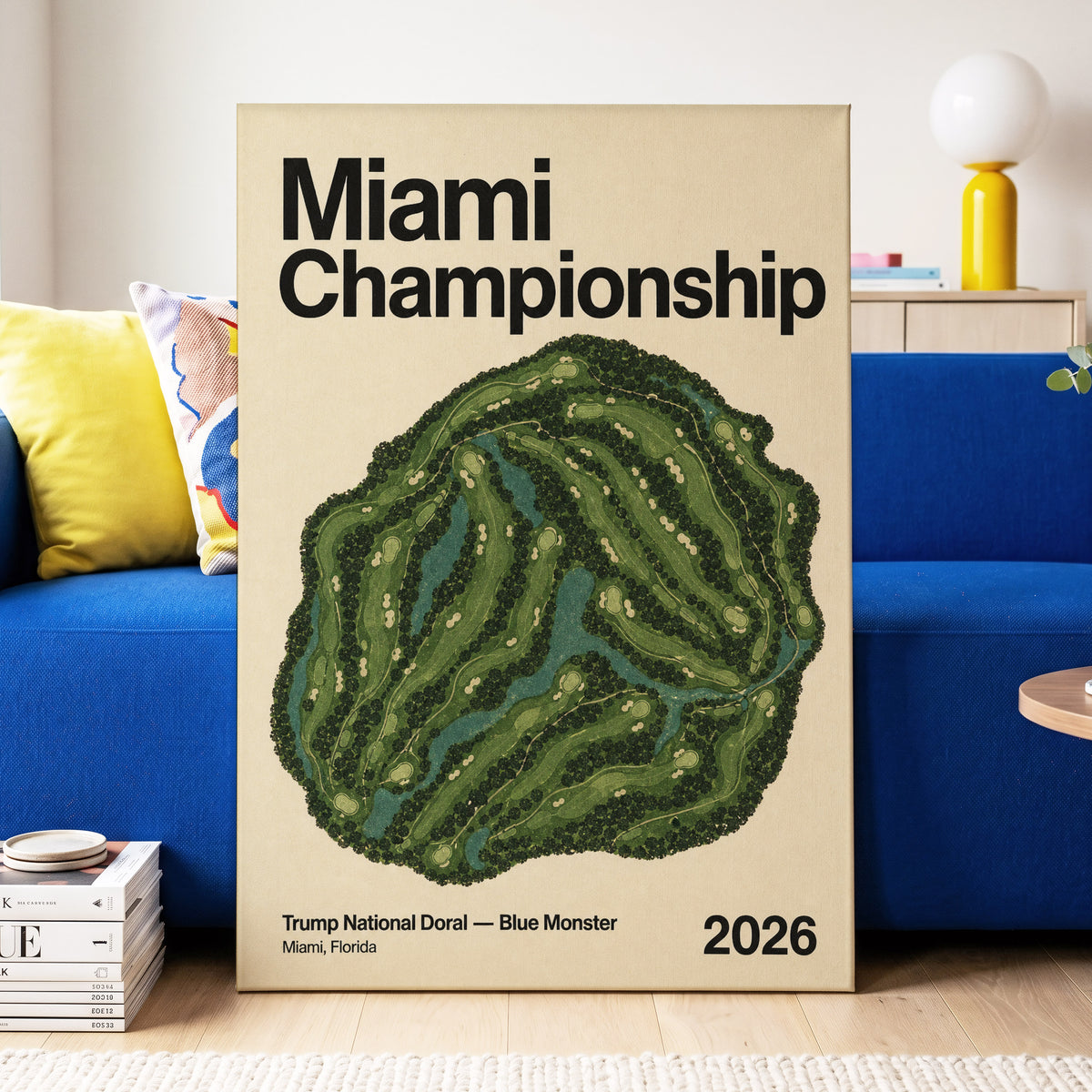Miami Championship Greens, black, green, beige nature wall art on canvas displayed in a styled interior, gallery view 2