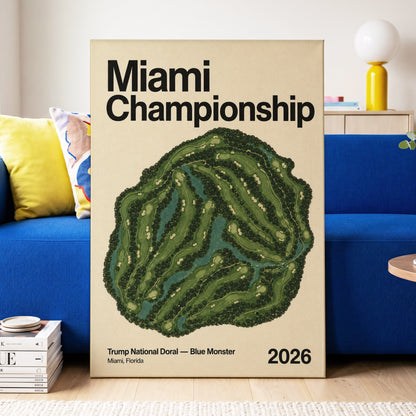 Miami Championship Greens, black, green, beige nature wall art on canvas displayed in a styled interior, gallery view 2