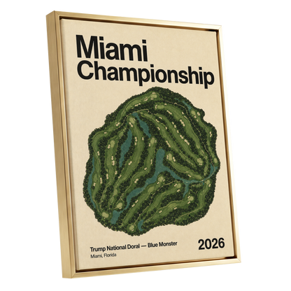 Miami Championship Greens, black, green, beige nature wall art shown as a gold framed canvas wall art