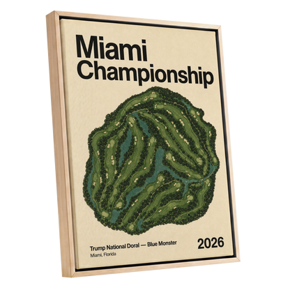 Miami Championship Greens, black, green, beige nature wall art shown as a oak framed canvas wall art