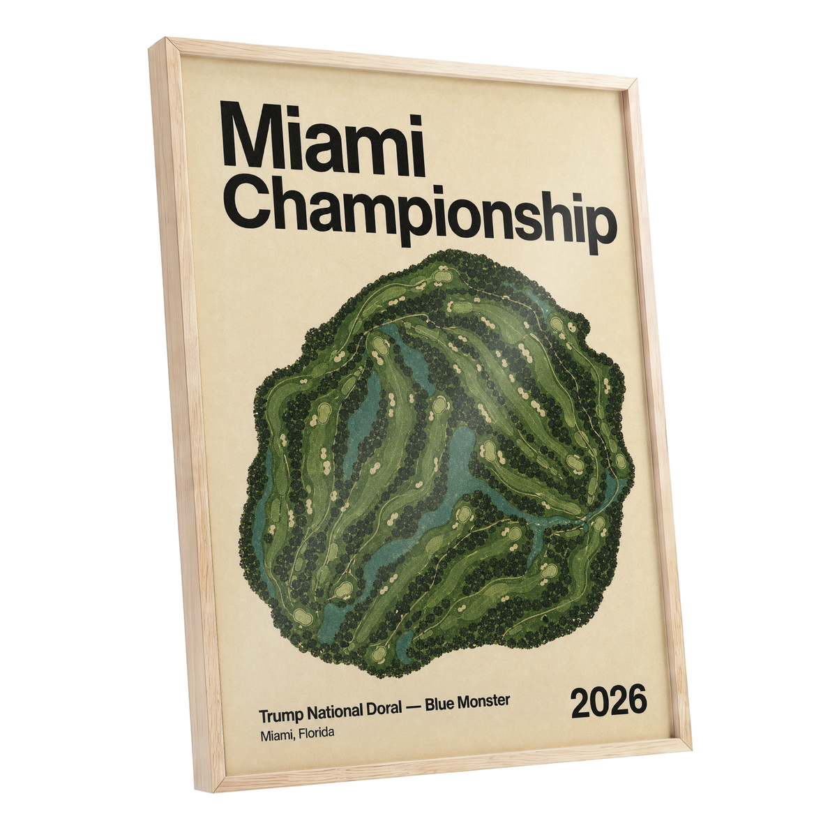 Miami Championship Greens, black, green, beige nature wall art shown as a oak framed poster wall art print
