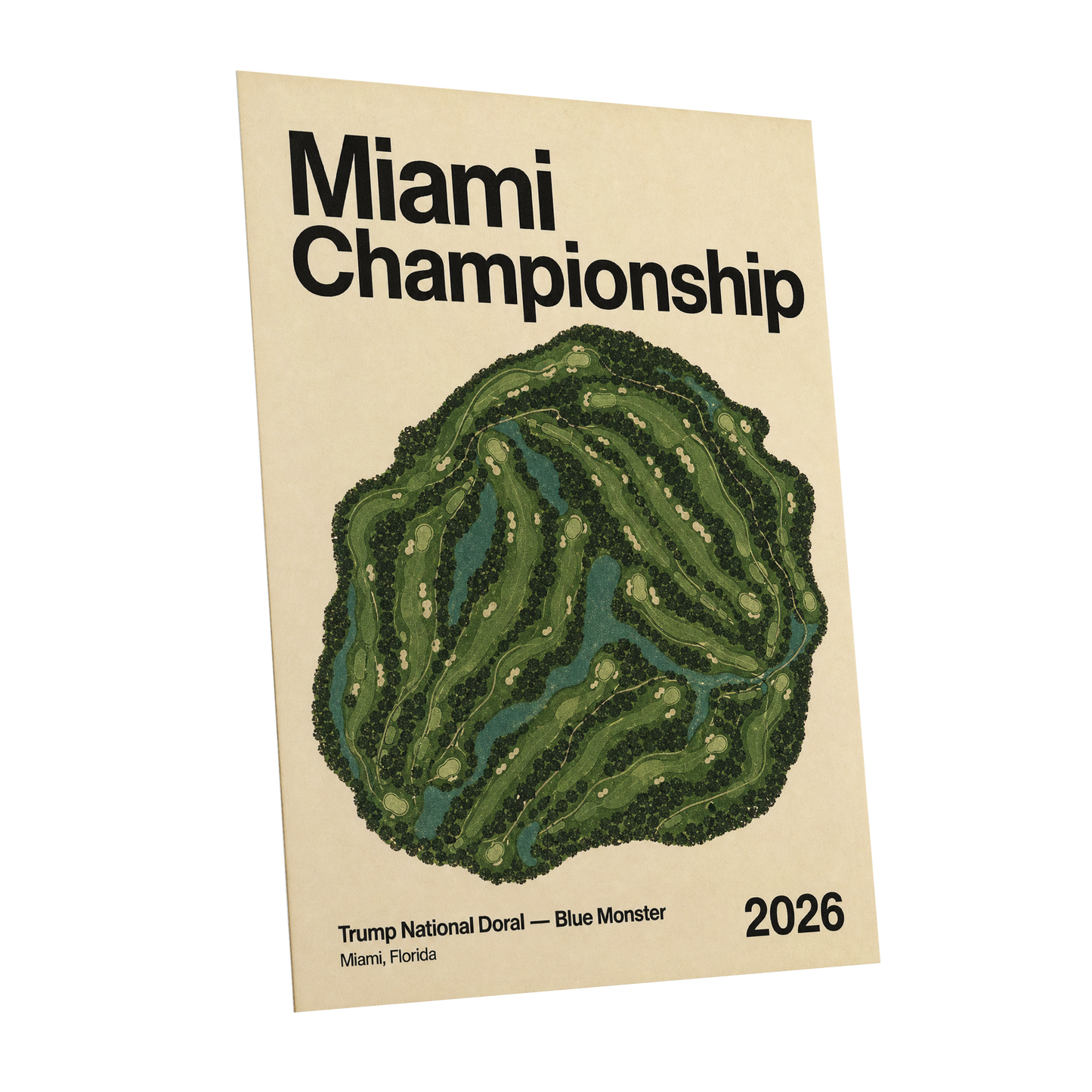 Miami Championship Greens, black, green, beige nature wall art shown as a unframed poster wall art print