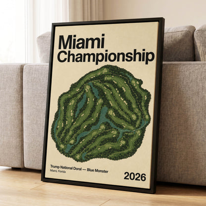 Miami Championship Greens, black, green, beige nature wall art displayed in a styled interior, gallery view 1