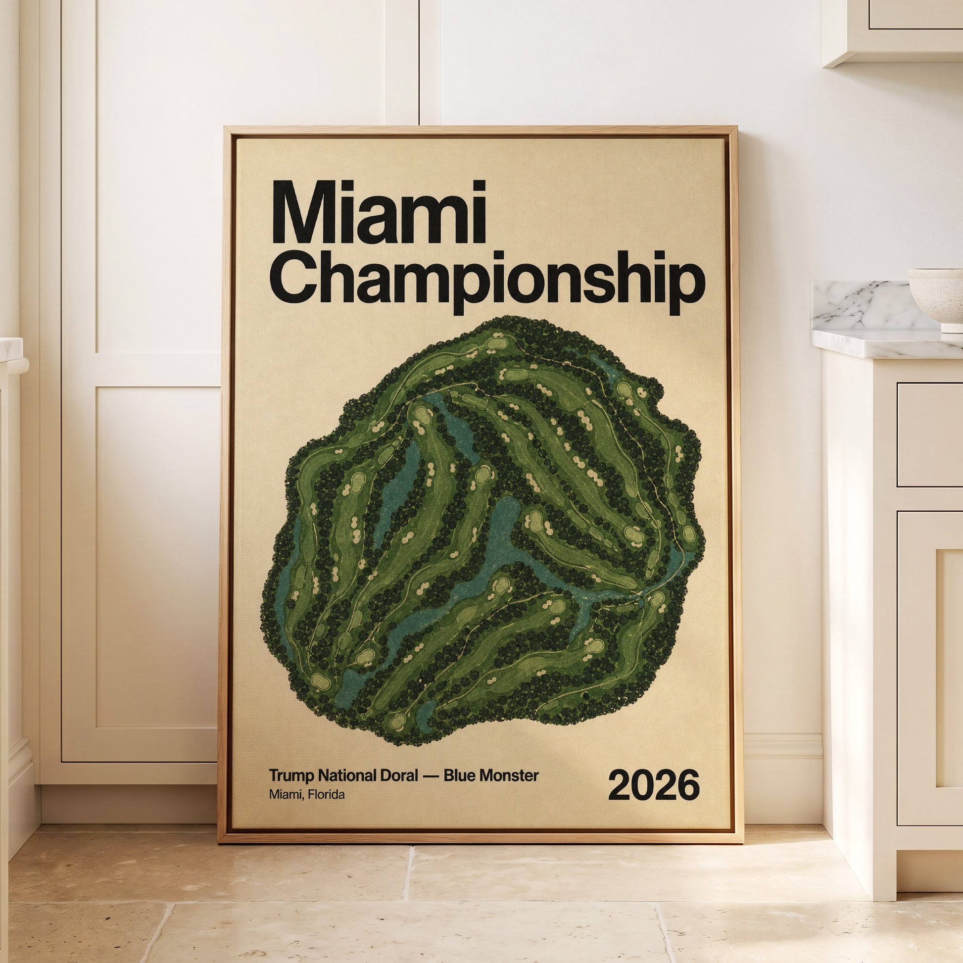 Miami Championship Greens, black, green, beige nature wall art displayed in a styled interior, gallery view 3