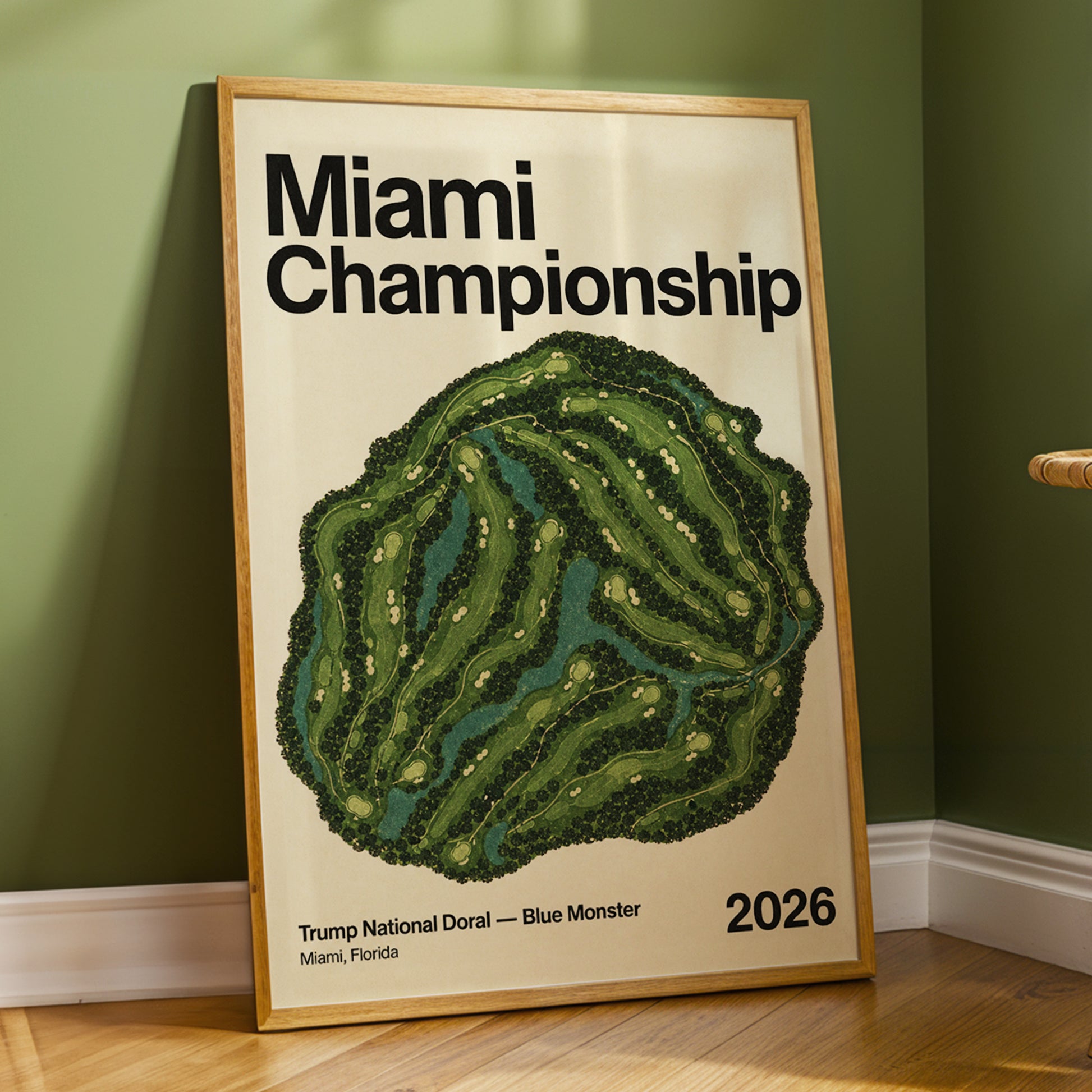Miami Championship Greens, black, green, beige nature wall art displayed in a styled interior, gallery view 5