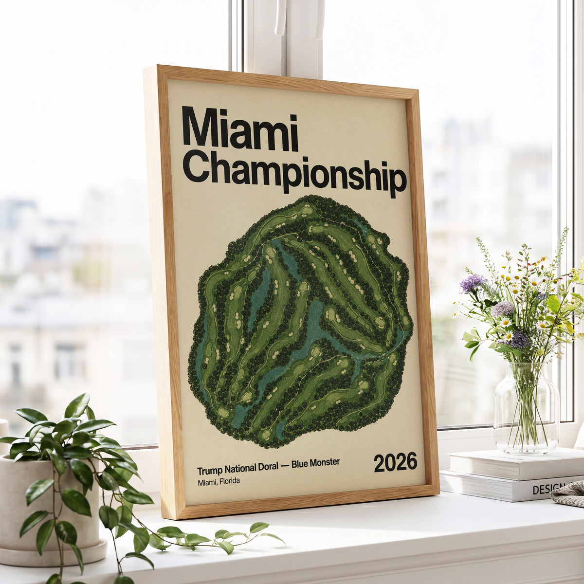 Miami Championship Greens, black, green, beige nature wall art displayed in a styled interior, gallery view 6