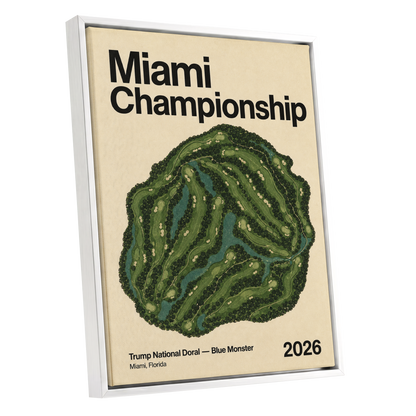 Miami Championship Greens, black, green, beige nature wall art shown as a white framed canvas wall art
