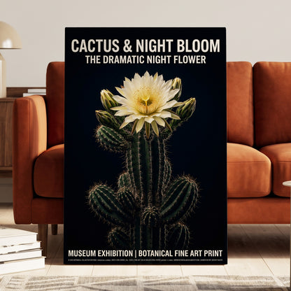 Midnight Cactus Bloom, black, green, white floral wall art on canvas displayed in a styled interior, gallery view 1