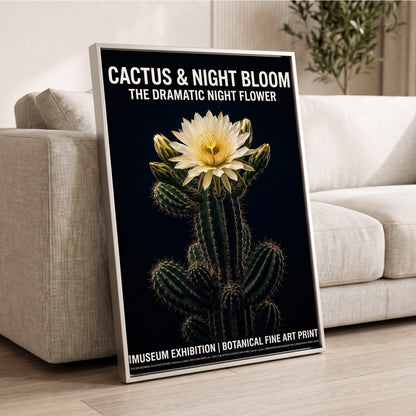 Midnight Cactus Bloom, black, green, white floral wall art displayed in a styled interior, gallery view 2