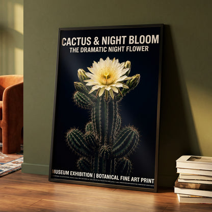 Midnight Cactus Bloom, black, green, white floral wall art displayed in a styled interior, gallery view 4