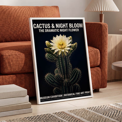 Midnight Cactus Bloom, black, green, white floral wall art displayed in a styled interior, gallery view 6