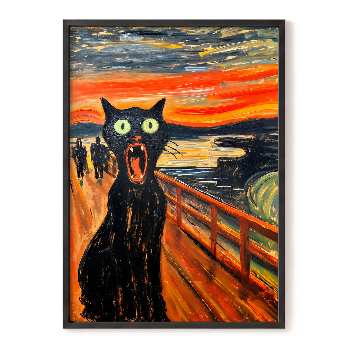 Midnight Cat's Cry, black, orange, gray abstract wall art, front artwork view