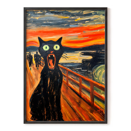 Midnight Cat's Cry, black, orange, gray abstract wall art, front artwork view