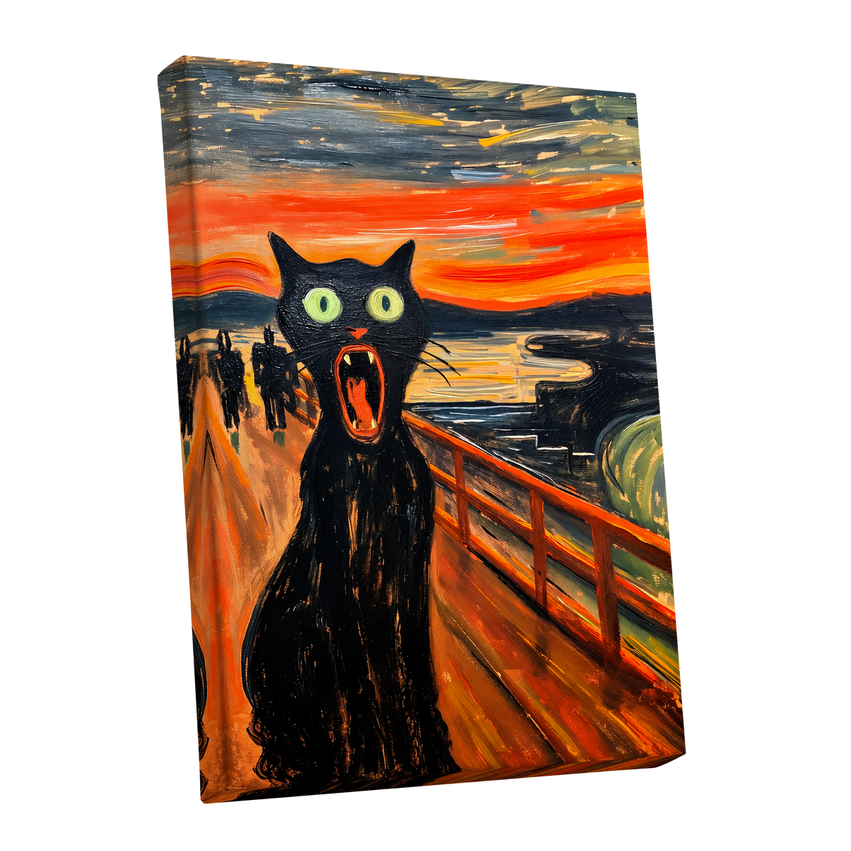Midnight Cat's Cry, black, orange, gray abstract wall art shown as a stretched canvas wall art