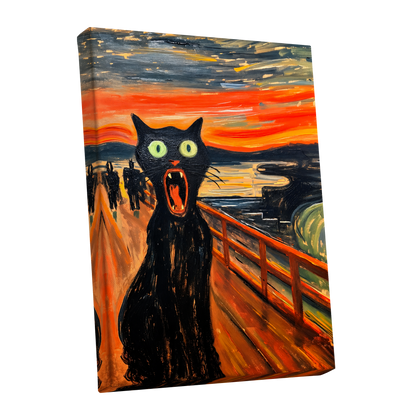 Midnight Cat's Cry, black, orange, gray abstract wall art shown as a stretched canvas wall art