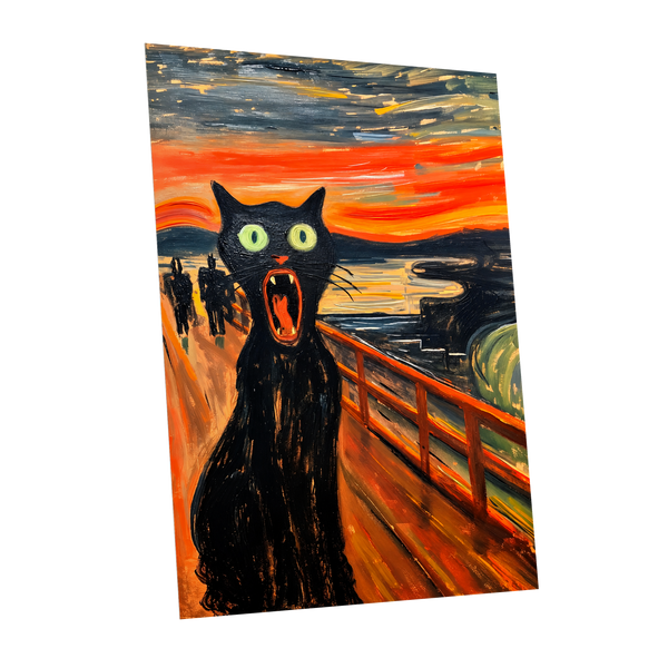 Midnight Cat's Cry, black, orange, gray abstract wall art shown as a unframed poster wall art print