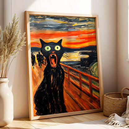 Midnight Cat's Cry, black, orange, gray abstract wall art displayed in a styled interior, gallery view 4