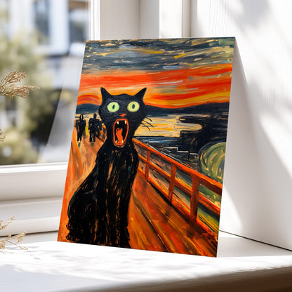 Midnight Cat's Cry, black, orange, gray abstract wall art displayed in a styled interior, gallery view 5