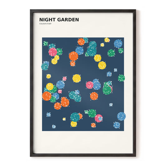Midnight Confetti, multicolor, blue, beige abstract wall art, front artwork view