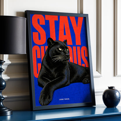 Midnight Curiosity, black, blue, orange nature wall art displayed in a styled interior, gallery view 2