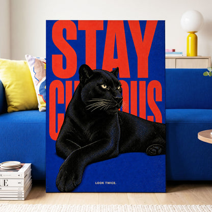 Midnight Curiosity, black, blue, orange nature wall art displayed in a styled interior, gallery view 3